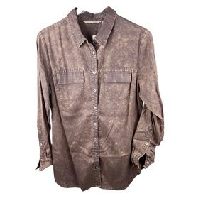 NWT Soft Surroundings Heavenly Soft Raisin Denim Button Down Medium 10-12